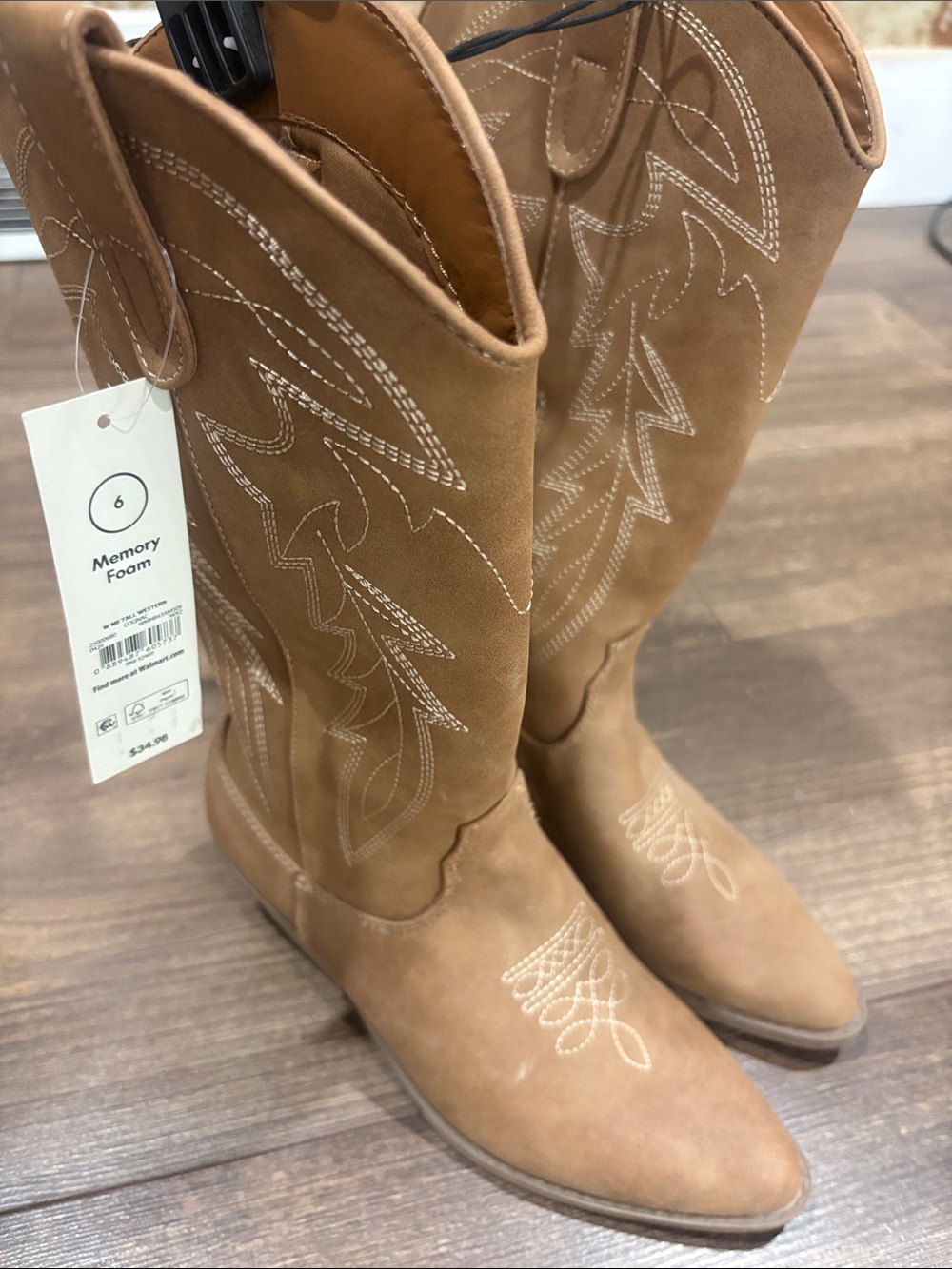 No Boundaries Tan Western-Inspired Memory Foam Mid-Calf Boots